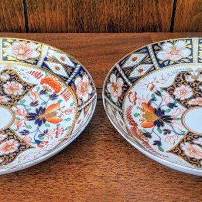 Antique Pair Royal Crown Derby Imari coupe style bowls or underplates 1806-1825