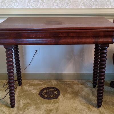 Mahogany Game Table with Spool Legs 