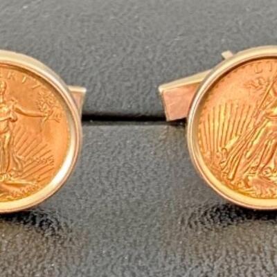 Genuine  22 kt Gold Coin Cufflinks w 14k settings 