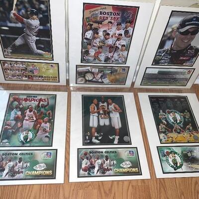 Lot of 3 Boston Celtics, 2 Boston Red Sox & 1 NASCAR Photo/Postcard & Cancelled Stamp Card 