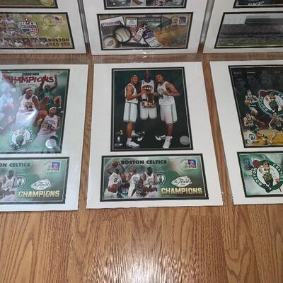 Lot of 3 Boston Celtics, 2 Boston Red Sox & 1 NASCAR Photo/Postcard & Cancelled Stamp Card 