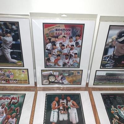 Lot of 3 Boston Celtics, 2 Boston Red Sox & 1 NASCAR Photo/Postcard & Cancelled Stamp Card 