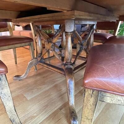 Gorgeous rustic custom kitchen table and six leather chairs
