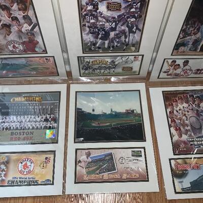 Lot of 6 - (5) Boston Red Sox & (1) New England Patriots Photo/Poster & Cancelled Stamp Card