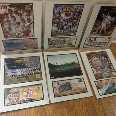 Lot of 6 - (5) Boston Red Sox & (1) New England Patriots Photo/Poster & Cancelled Stamp Card