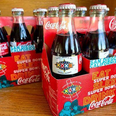 OLY 130  CARTONS 8 OZ BOTTLES COCA COLA ATLANTA OLYMPICS 1998 SUPER BOWL CAL RIPKON & MISC