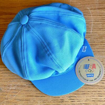 OLY 146  1984 OLYMPICS LEVI'S STAFF PANEL NEWSBOY CAP SOLID BLUE SIZE L 