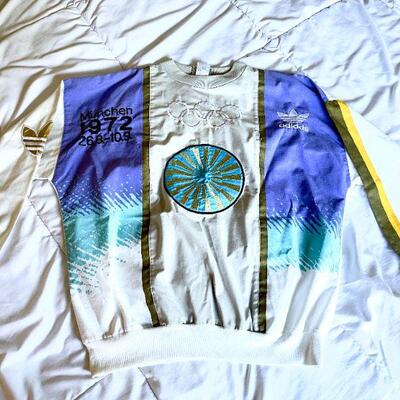 OLY 147  RARE ADIDAS 1972 MUNICH OLYMPICS TRACK PULL OVER STOCKHOLM 1912 SIZE S 