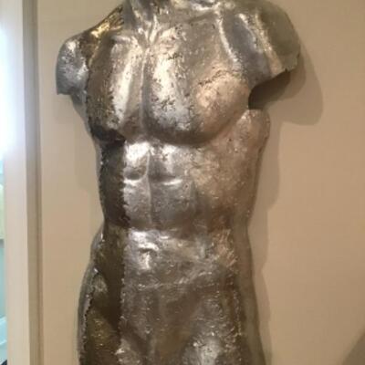 P - 1110  Signed Rock Richardson Pewter/ Bronze sculptured male torso artwork 
