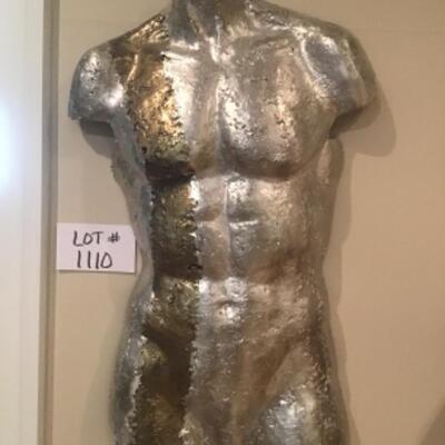 P - 1110  Signed Rock Richardson Pewter/ Bronze sculptured male torso artwork 