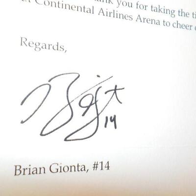 " Lettler from New Jersey Devils signed by #14 Brian Gionta. "