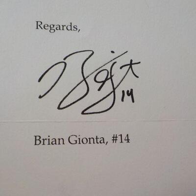 " Lettler from New Jersey Devils signed by #14 Brian Gionta. "