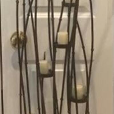 P - 1122. Tall Metal Candle Holder & Candles 