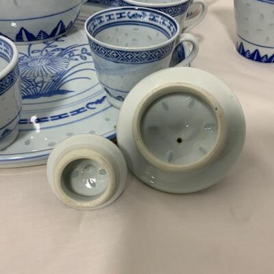 .59. Tienshan Tea Set | Rice Grain Porcelain | 9 Piece Set