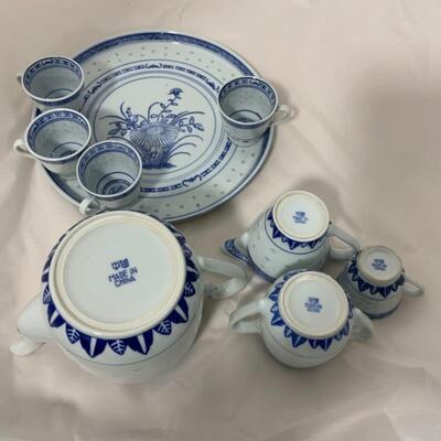 .59. Tienshan Tea Set | Rice Grain Porcelain | 9 Piece Set