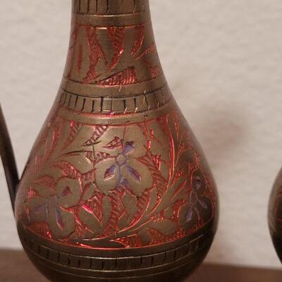 Lot 837: Pair of Middle Eastern Pitchers - Brass with Copper