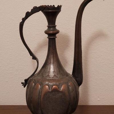 Lot 840: 19th century Middle Tinned Copper Ewer