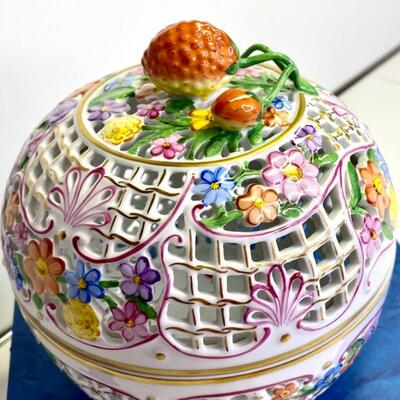 Herend Porcelain  large openwork ball w Strawberry Finial 
