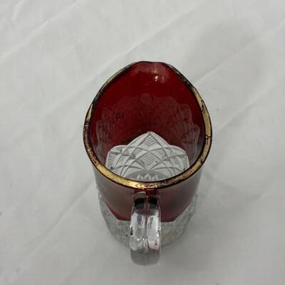.65. VINTAGE | Ripon, Wisconsin Souvenir | Ruby Flash Glass Pitcher