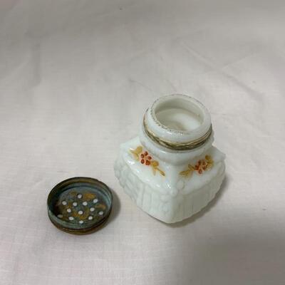 .94. ANTIQUE | Single Milk-Glass Shaker | Hand Painted Flowers