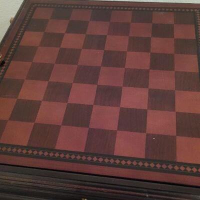 Lot 975: Flip Top Reversible Game Board w/ Various Options (Cards, Chess, etc.)
