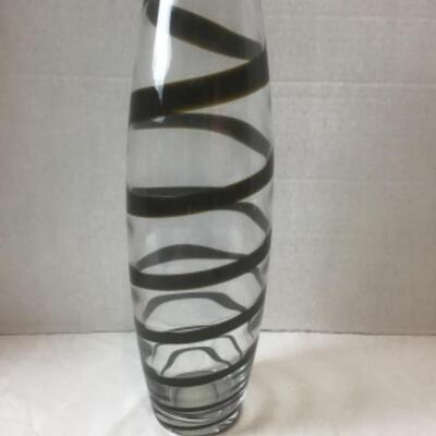 P - 1135  Tall Clear Glass Vase with Dark Spiral Stripe 