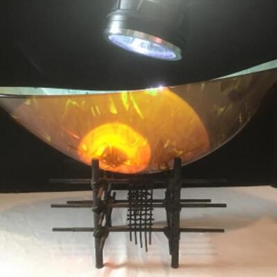 P - 1138 Scott Amrhein Glass Feather Bowl  on Metal Stand 
