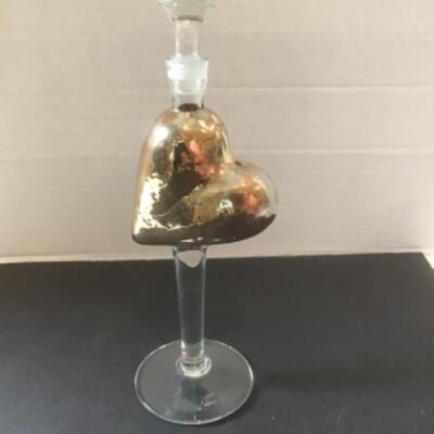 P - 1141  Artisan Signed Gold Glass Heart Bottle by Elena 