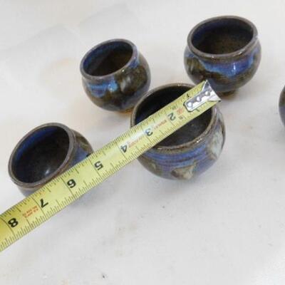 Hand Turned Studio Blue Pottery Cups  Signed by Artist 
