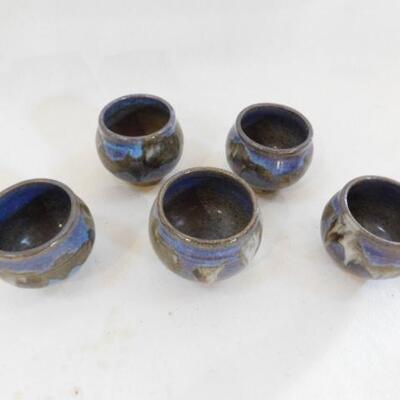 Hand Turned Studio Blue Pottery Cups  Signed by Artist 