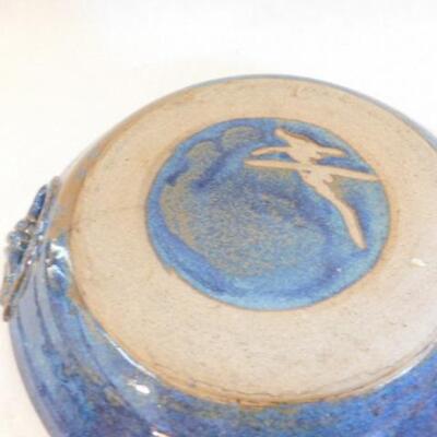 Hand Crafted Studio Art Blue Pottery Bowl Signed By Artist 15