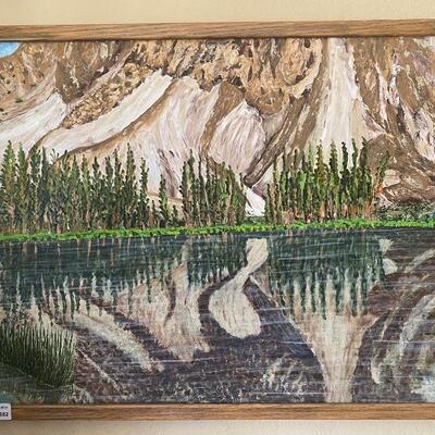 Painting of Lake near Mountain