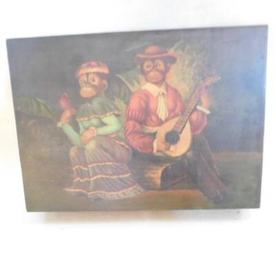 Nice Solid Wood Box with Minstrel Ape Couple on Lid 14