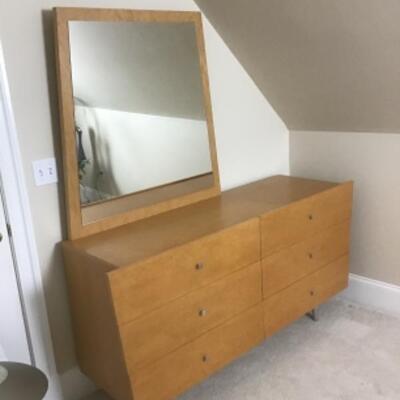 S - 1159 Huppe Mid-Century 6 Drawer Blonde Maple Dresser with Mirror 