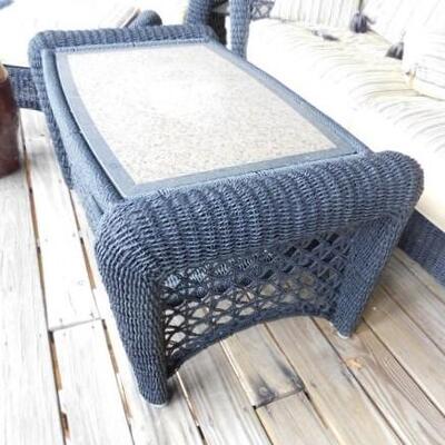 High Quality Faux Wicker Patio Coffee Table with Granite Top 45