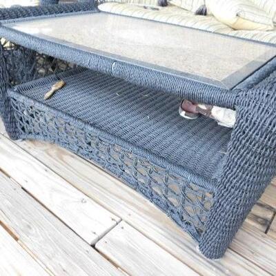 High Quality Faux Wicker Patio Coffee Table with Granite Top 45