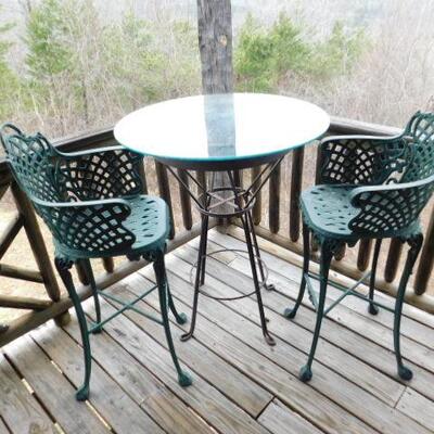 Metal and Wrought Iron Patio Pub Set with Glass Top 35