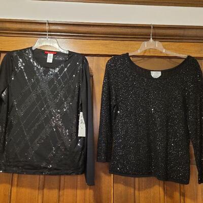 Lot 1156: (2) New with Tags Black Sequin Ladies Blouses 