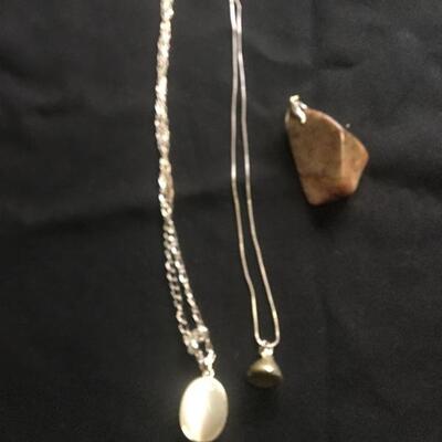 3 Piece Jewelry Lot with Stone Pendant and Silver