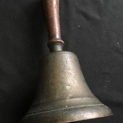 Antique Brass School Bell with Wooden Handle 