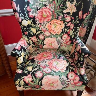 A204 Floral Upholstered Butterfly Wing Back Chair 