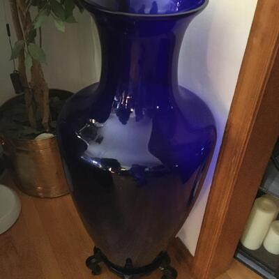Massive 30” Tall Vintage Cobalt Blue Glass Floor Vase