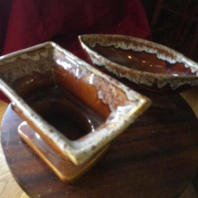 Pair of Roseville Brown Drip Glaze Planters