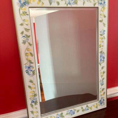 A215 Handpainted Floral Beveled Mirror 