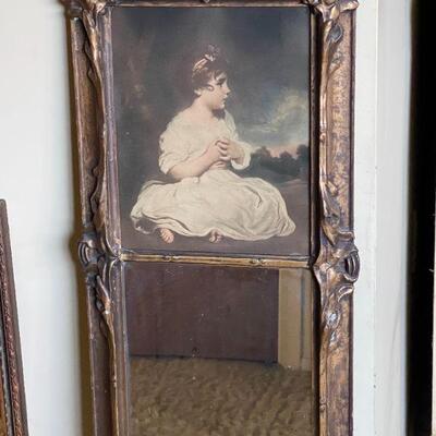 LOT 160  ANTIQUE ACCENT MIRRORS w/ART PRINTS 