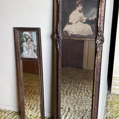 LOT 160  ANTIQUE ACCENT MIRRORS w/ART PRINTS 