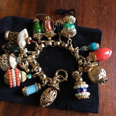 Vintage Napier 8â€ Charm Bracelet Asian Lanterns 1950s
