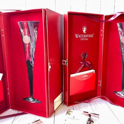 LOT 168  WATERFORD 12 DAYS OF CHRISTMAS CHAMPAGNE FLUTES ORNAMENT BOX & PAPERWORK  NO 5 & 6 JIM O'LEARY
