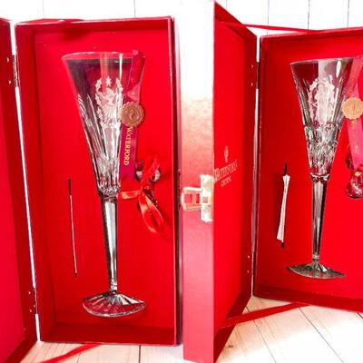 LOT 170 WATERFORD 12 DAYS OF CHRISTMAS CHAMPAGNE FLUTES ORNAMENT BOX & PAPERWORK  NO 9 & 10 JIM O'LEARY