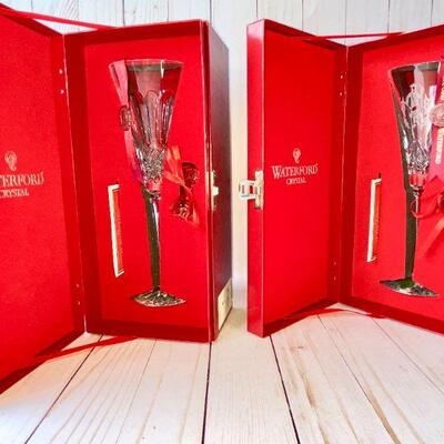 LOT 171 WATERFORD 12 DAYS OF CHRISTMAS CHAMPAGNE FLUTES ORNAMENT BOX & PAPERWORK  NO 11 & 12 JIM O'LEARY